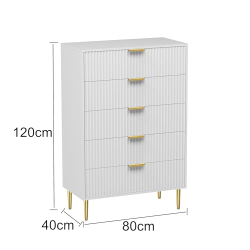 HYGRAD BUILT TO SURVIVE Free Standing White Wooden Chic Fluted Kitchen Bed Living room Chest of 5 Drawers Dresser Console Table HYGRAD BUILT TO SURVIVE