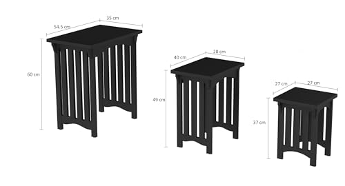 HYGRAD BUILT TO SURVIVE Black Wooden 3 Nesting Tables Traditional Chic Mid-Century with Mission Style Legs For Home Living Room End Coffee Side Table Nightstand HYGRAD BUILT TO SURVIVE