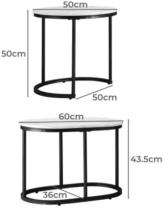 HYGRAD BUILT TO SURVIVE Set of 2 Marble/Metal Round Oval Nesting Side End Coffee Table White/Gold, White/Black, Black/Black & Black/Gold For Home Living Bed Room (Black/Gold) HYGRAD BUILT TO SURVIVE
