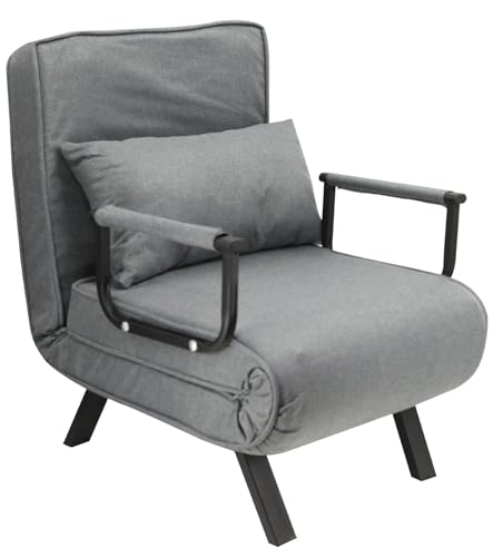 HYGRAD BUILT TO SURVIVE 4 In 1 Folding Foldable Single One Seater Padded Lazy Sofa Chair Bed Chaise Lounger Couch Recliner Sleeper With Pillow In 3 Colours (Grey) HYGRAD BUILT TO SURVIVE