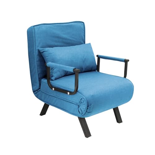 HYGRAD BUILT TO SURVIVE 4 In 1 Folding Foldable Single One Seater Padded Lazy Sofa Chair Bed Chaise Lounger Couch Recliner Sleeper With Pillow In 3 Colours (Blue) HYGRAD BUILT TO SURVIVE