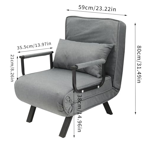 HYGRAD BUILT TO SURVIVE 4 In 1 Folding Foldable Single One Seater Padded Lazy Sofa Chair Bed Chaise Lounger Couch Recliner Sleeper With Pillow In 3 Colours (Grey) HYGRAD BUILT TO SURVIVE
