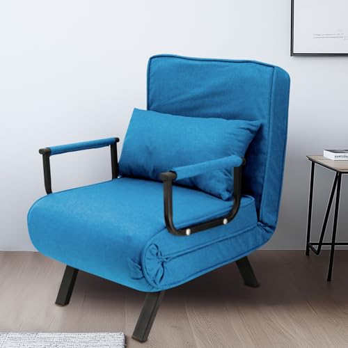 HYGRAD BUILT TO SURVIVE 4 In 1 Folding Foldable Single One Seater Padded Lazy Sofa Chair Bed Chaise Lounger Couch Recliner Sleeper With Pillow In 3 Colours (Blue) HYGRAD BUILT TO SURVIVE