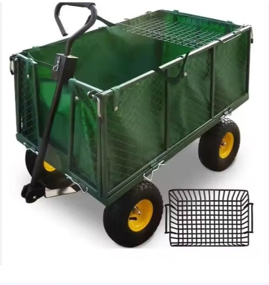 Heavy Duty Steel Garden Trolley On Wheels -Trailer 550kg Capacity, Large Folding Utility Wagon 180° Rotatable Handle, Removable Sides With Cart Liner For Camping, Beach Cart HYGRAD BUILT TO SURVIVE