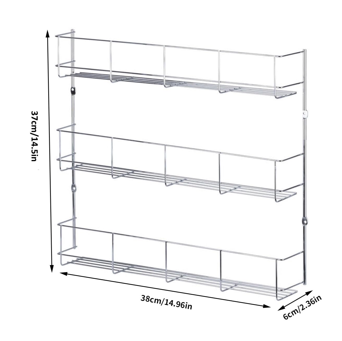 HYGRAD BUILT TO SURVIVE Multifunction Wall Mount Inside Cabinet Cupboard Silver Metal Spice Herb Jar Container Storage Rack Shelf Organiser Kitchen Tidy Home (3 Tier) HYGRAD BUILT TO SURVIVE