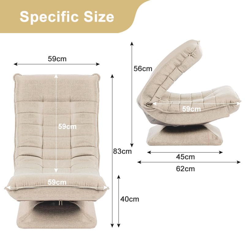 HYGRAD BUILT TO SURVIVE Swivel Armchair Chair, 5-Fold Adjustable Lazy High Lounge, Folding Swing Chair 360-Degree Rotatable With Adjustable Backrest, For Home & Living Room (Cream) HYGRAD BUILT TO SURVIVE