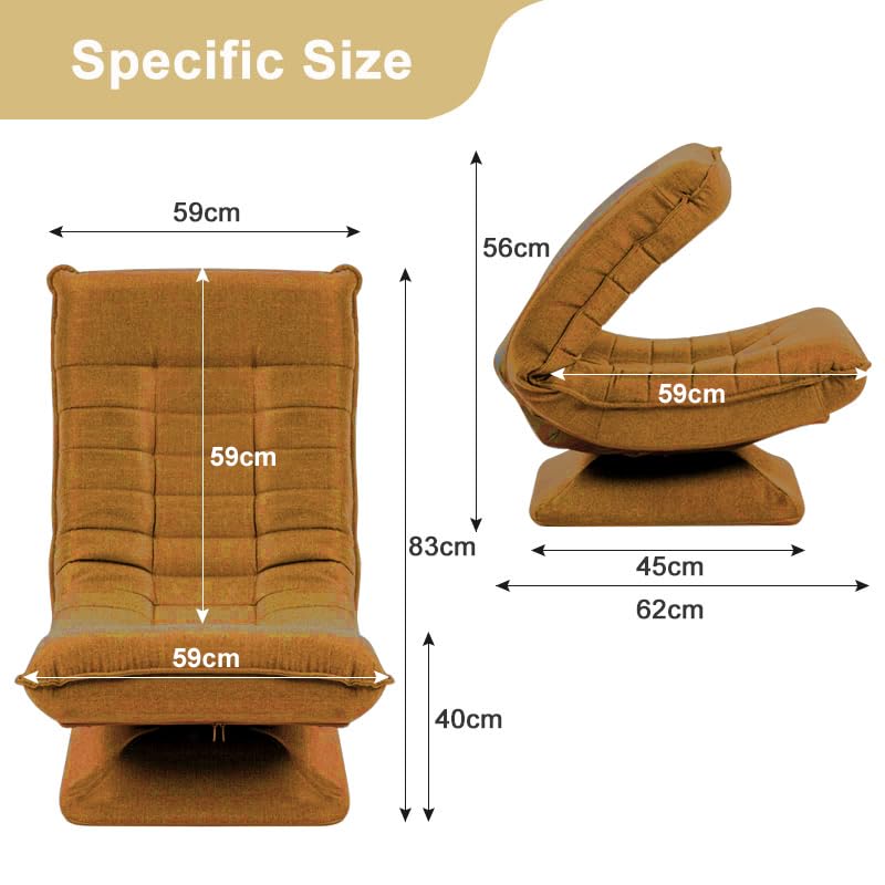 HYGRAD BUILT TO SURVIVE Swivel Armchair Chair, 5-Fold Adjustable Lazy High Lounge, Folding Swing Chair 360-Degree Rotatable With Adjustable Backrest, For Home & Living Room (Brown) HYGRAD BUILT TO SURVIVE