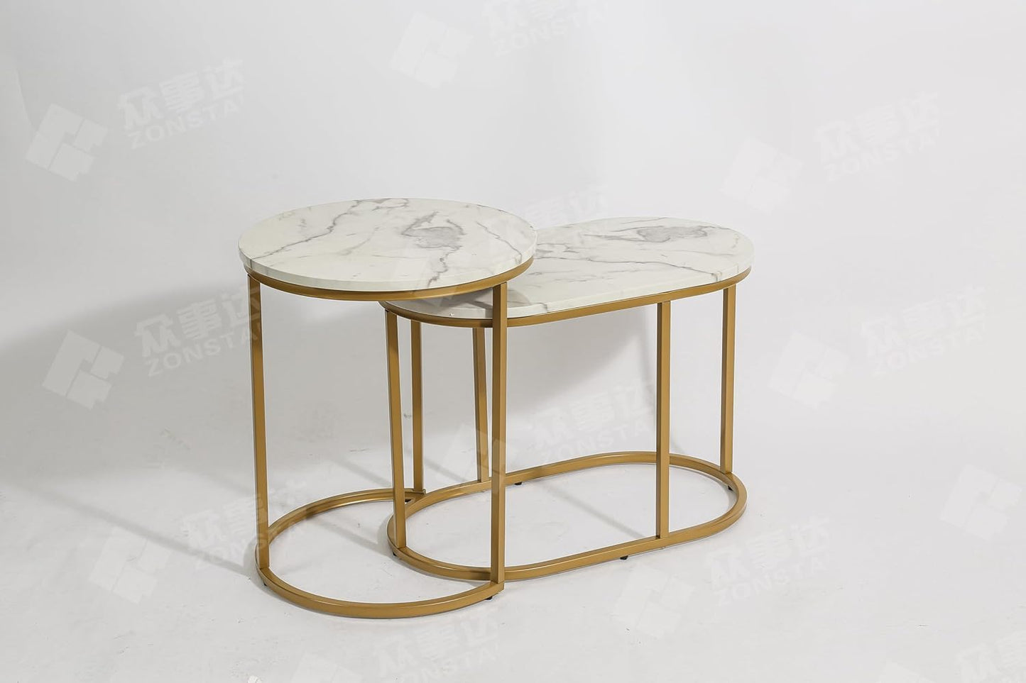 HYGRAD BUILT TO SURVIVE Set of 2 Marble/Metal Round Oval Nesting Side End Coffee Table White/Gold, White/Black, Black/Black & Black/Gold For Home Living Bed Room (White/Gold) HYGRAD BUILT TO SURVIVE