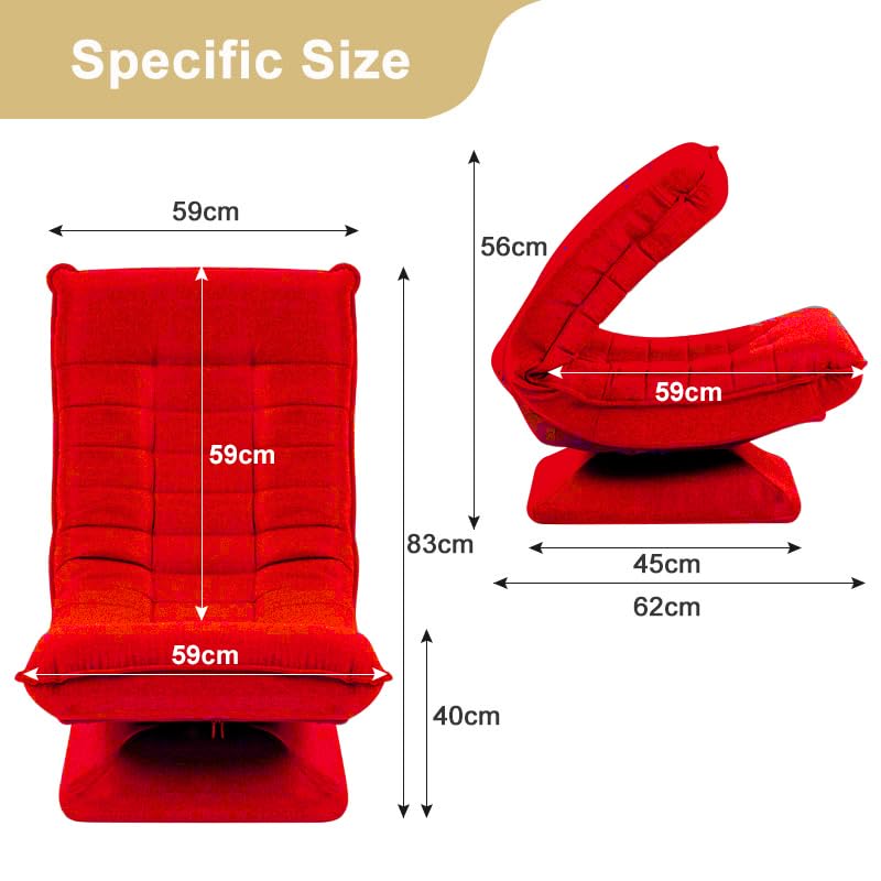HYGRAD BUILT TO SURVIVE Swivel Armchair Chair, 5-Fold Adjustable Lazy High Lounge, Folding Swing Chair 360-Degree Rotatable With Adjustable Backrest, For Home & Living Room (Red) HYGRAD BUILT TO SURVIVE