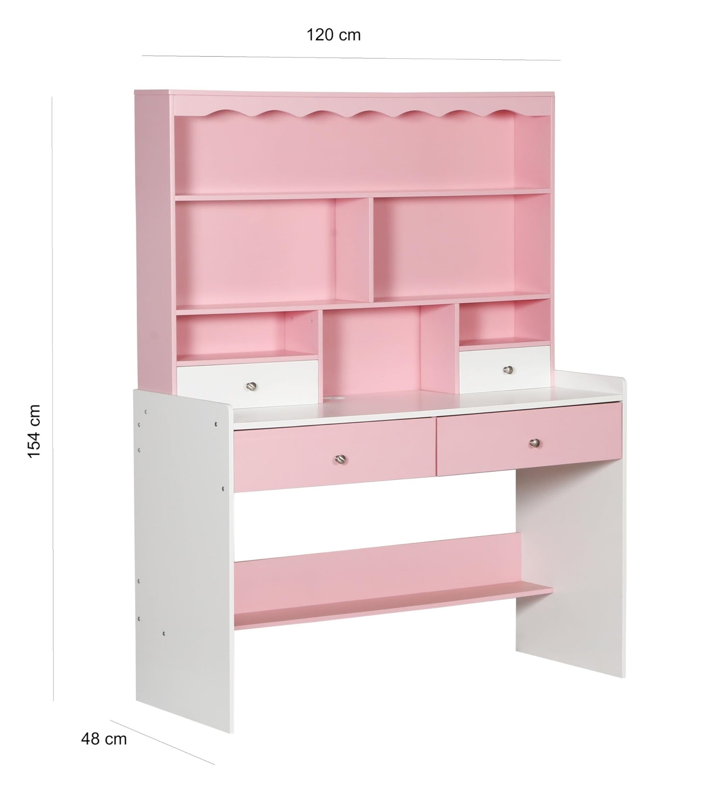 HYGRAD BUILT TO SURVIVE Wooden Pink/White Free Standing Study Table Desk With Shelves & Drawers For Kids Children Girls Home (Pink/White) HYGRAD BUILT TO SURVIVE