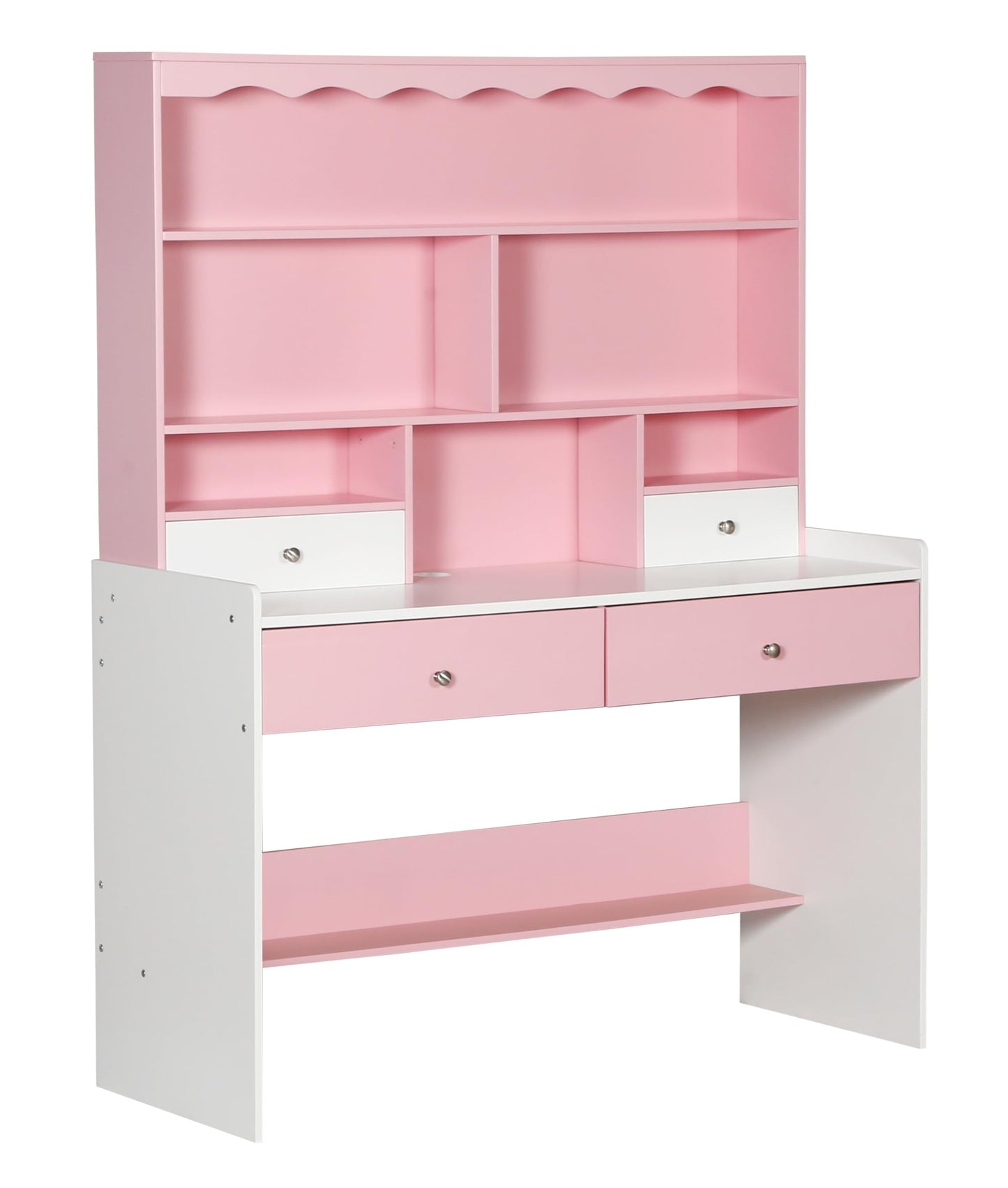HYGRAD BUILT TO SURVIVE Wooden Pink/White Free Standing Study Table Desk With Shelves & Drawers For Kids Children Girls Home (Pink/White) HYGRAD BUILT TO SURVIVE