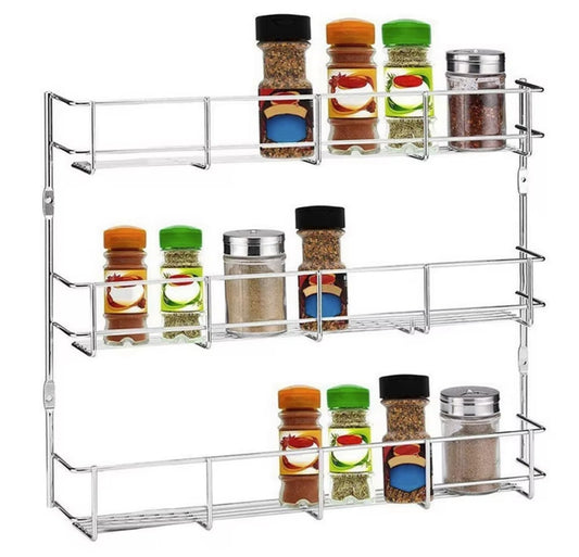 HYGRAD BUILT TO SURVIVE Multifunction Wall Mount Inside Cabinet Cupboard Silver Metal Spice Herb Jar Container Storage Rack Shelf Organiser Kitchen Tidy Home (3 Tier) HYGRAD BUILT TO SURVIVE