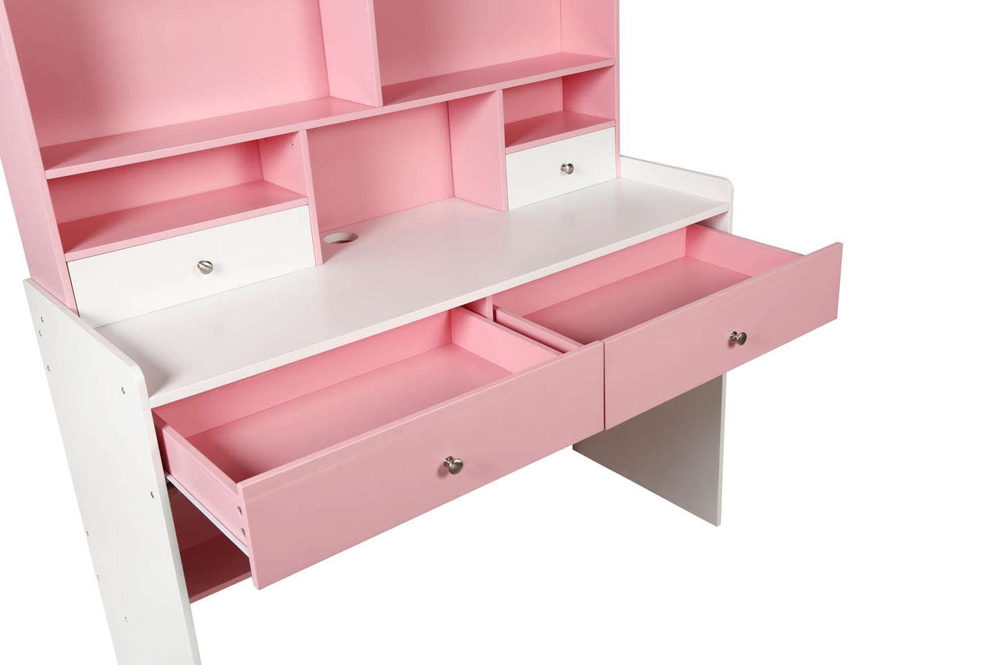 HYGRAD BUILT TO SURVIVE Wooden Pink/White Free Standing Study Table Desk With Shelves & Drawers For Kids Children Girls Home (Pink/White) HYGRAD BUILT TO SURVIVE