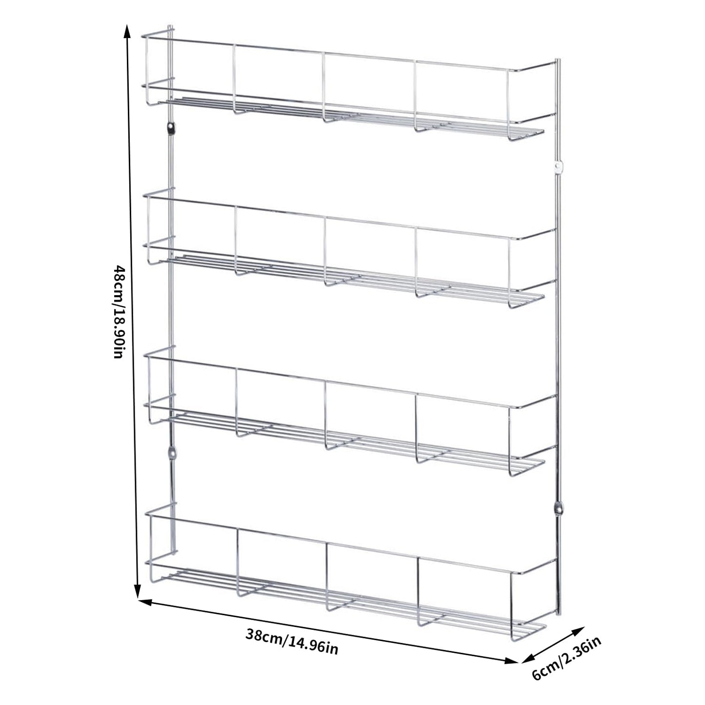 HYGRAD BUILT TO SURVIVE Multifunction Wall Mount Inside Cabinet Cupboard Silver Metal Spice Herb Jar Container Storage Rack Shelf Organiser Kitchen Tidy Home (4 Tier) HYGRAD BUILT TO SURVIVE