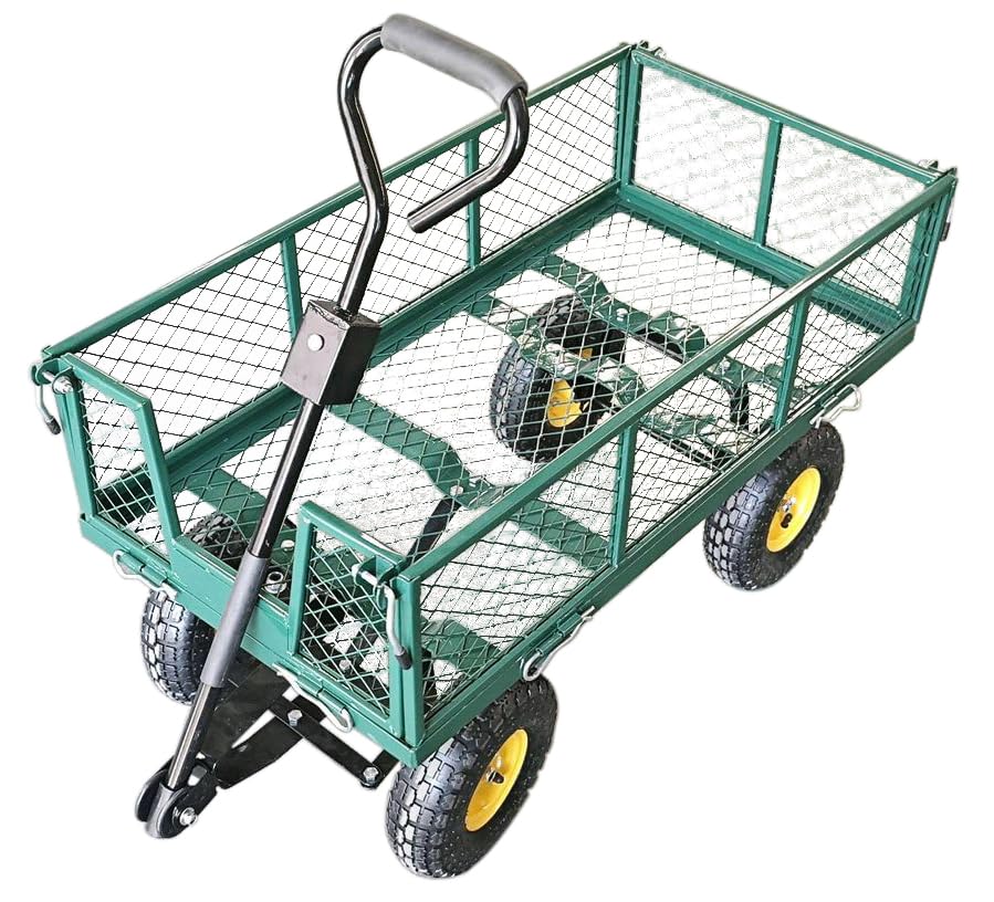 Heavy Duty Steel Mesh Portable Rolling Garden Yard Farm Dump Cart Utility Wagon Beach Trolley 180° Rotating Handle With 4 Pneumatic Wheels HYGRAD BUILT TO SURVIVE