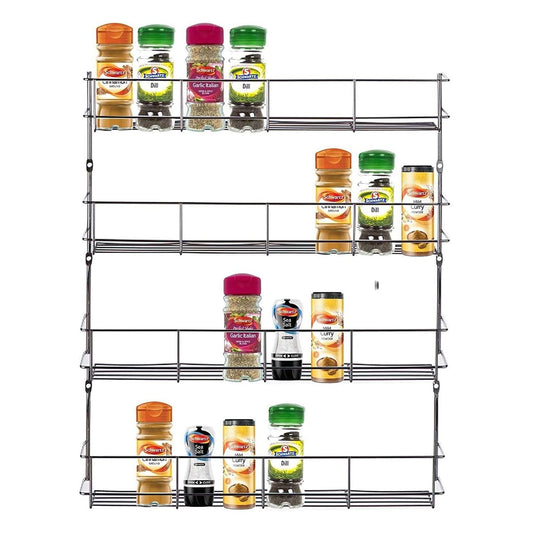 HYGRAD BUILT TO SURVIVE Multifunction Wall Mount Inside Cabinet Cupboard Silver Metal Spice Herb Jar Container Storage Rack Shelf Organiser Kitchen Tidy Home (4 Tier) HYGRAD BUILT TO SURVIVE