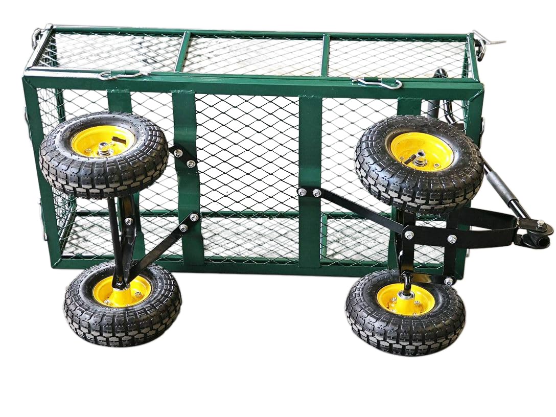 Heavy Duty Steel Mesh Portable Rolling Garden Yard Farm Dump Cart Utility Wagon Beach Trolley 180° Rotating Handle With 4 Pneumatic Wheels HYGRAD BUILT TO SURVIVE