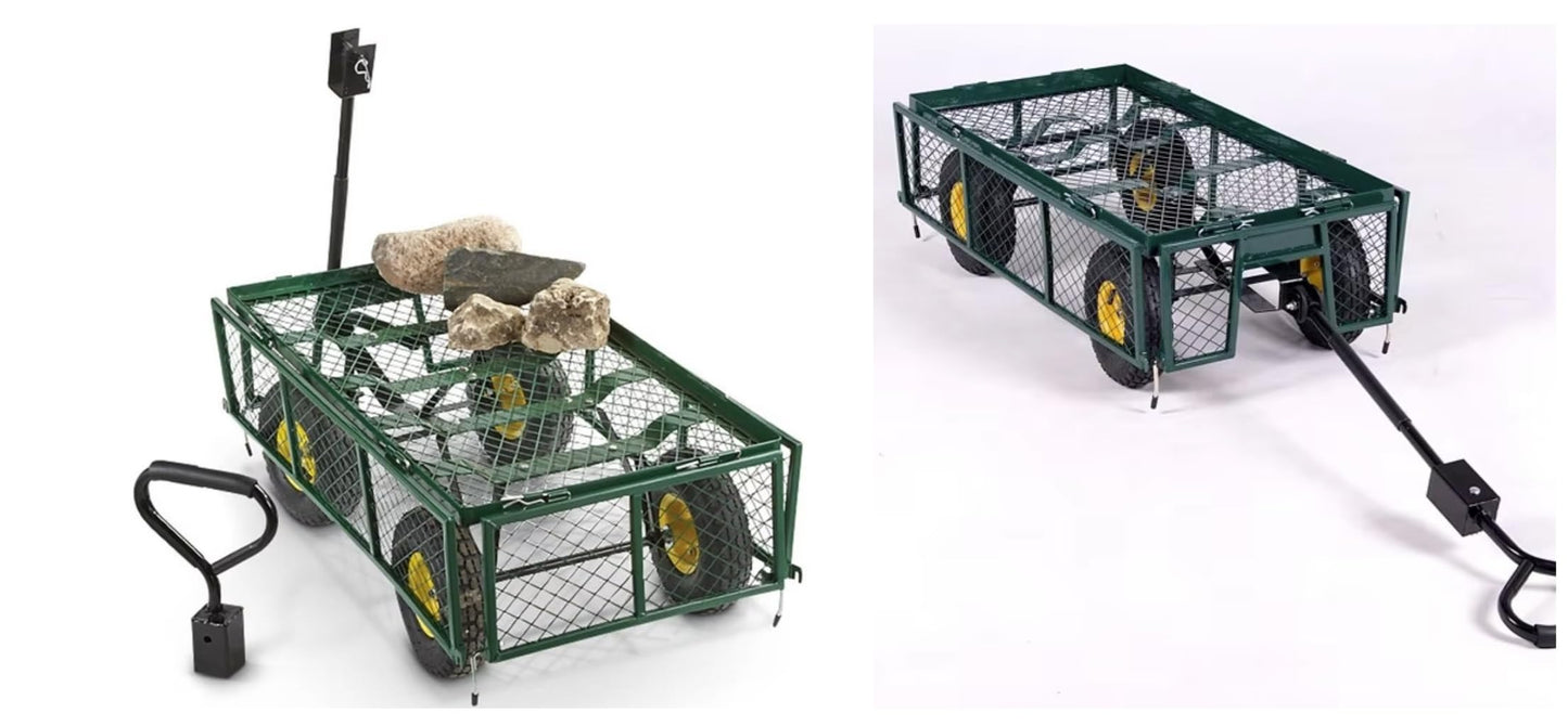 Heavy Duty Steel Mesh Portable Rolling Garden Yard Farm Dump Cart Utility Wagon Beach Trolley 180° Rotating Handle With 4 Pneumatic Wheels HYGRAD BUILT TO SURVIVE