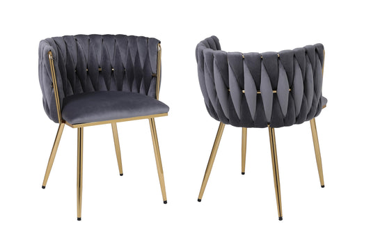 HYGRAD BUILT TO SURVIVE Set of 2 x Luxury Velvet/Metal Upholstered Seat Woven Dining Kitchen Home Restaurant Bar Pub Stool Chair (Grey/Gold) HYGRAD BUILT TO SURVIVE