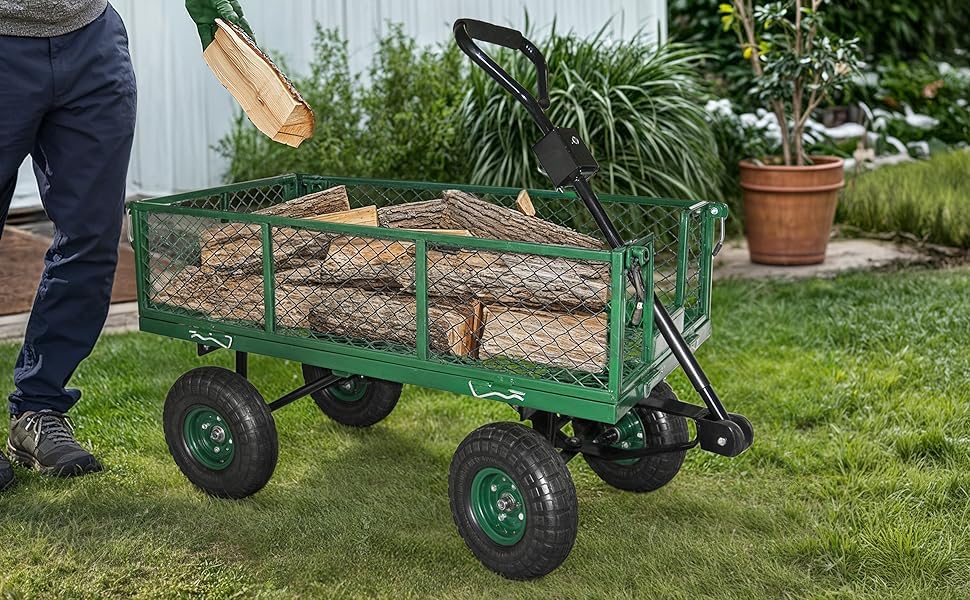 Heavy Duty Steel Mesh Portable Rolling Garden Yard Farm Dump Cart Utility Wagon Beach Trolley 180° Rotating Handle With 4 Pneumatic Wheels HYGRAD BUILT TO SURVIVE
