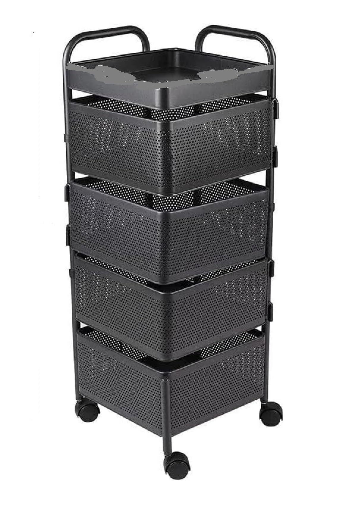 4, 5 Tier Rolling Multi-purpose Metal Rotating Rolling Free Standing Detachable Mesh Potato/Fruits/Vegetable Storage Baskets Shelf Organizer Tidy Kitchen Rack With Wheels (4 Tier) HYGRAD BUILT TO SURVIVE