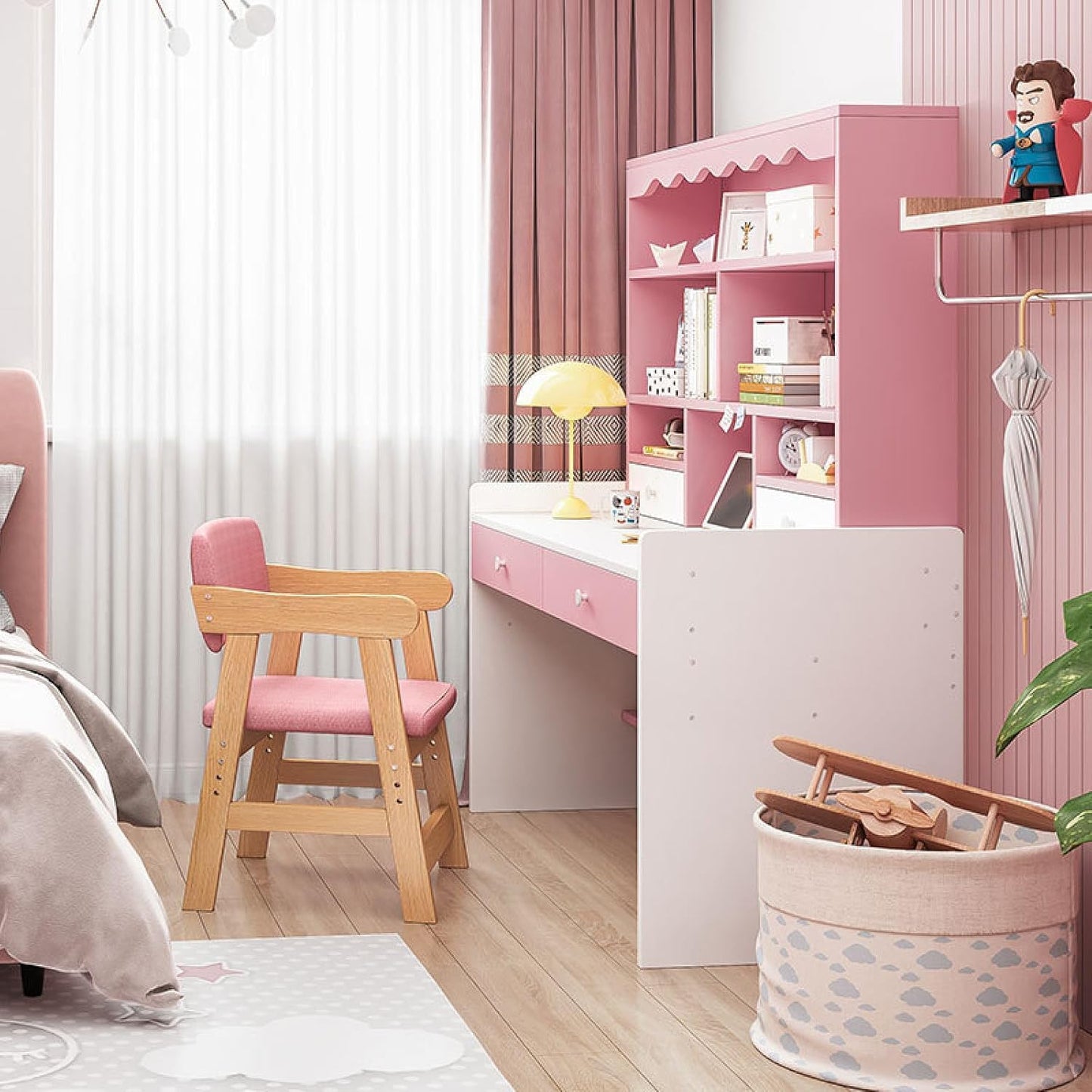 HYGRAD BUILT TO SURVIVE Wooden Pink/White Free Standing Study Table Desk With Shelves & Drawers For Kids Children Girls Home (Pink/White) HYGRAD BUILT TO SURVIVE