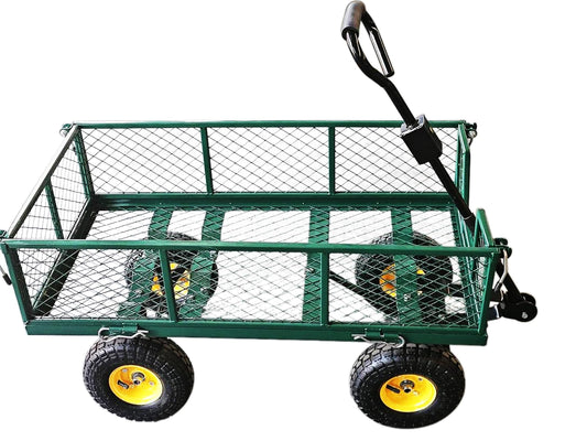 Heavy Duty Steel Mesh Portable Rolling Garden Yard Farm Dump Cart Utility Wagon Beach Trolley 180° Rotating Handle With 4 Pneumatic Wheels HYGRAD BUILT TO SURVIVE