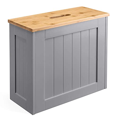 Grey Slimline Multipurpose Wooden Grey Free Standing Toilet Roll Paper Tissue Holder Bathroom Storage Unit Solution Slimline Roll Paper Cabinet, Compact Wooden Shaker, Multi-Purpose Cleaning Tidy Box HYGRAD BUILT TO SURVIVE