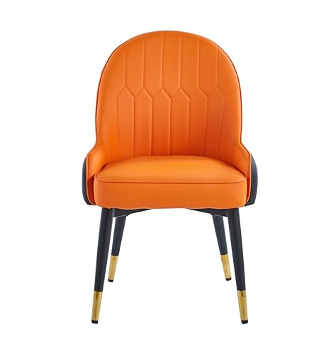 Accent Armchair, Fire Resistant PU Leather Dining Chairs Padded Seat With Mental Black Legs And Gold Horns, 2 Piece Set For Living Rooms, Dining Rooms, Bedrooms, Offices (ORANGE/BLACK) HYGRAD BUILT TO SURVIVE