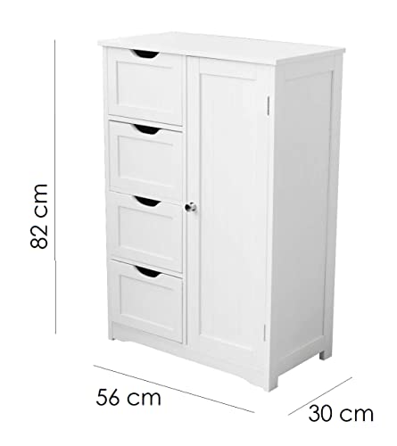 HYGRAD BUILT TO SURVIVE Bathroom Floor Cabinet Cupboard Free Standing Wooden Cabinet Storage Unit with 4 Drawers & 1 Door, Adjustable Shelf, White HYGRAD BUILT TO SURVIVE