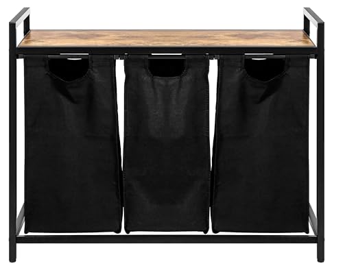 Large Industrial Wooden/Metal Laundry Hamper Basket Bin Organiser 3 x Removable Bags (30L Each) HYGRAD BUILT TO SURVIVE