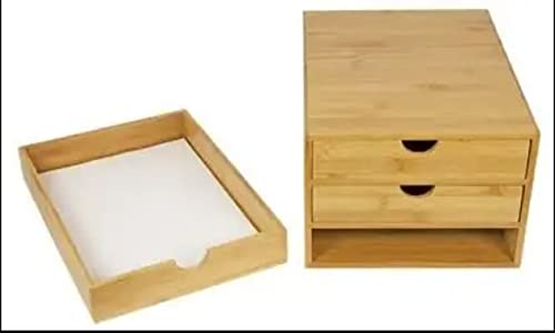 HYGRAD BUILT TO SURVIVE Drawer Bamboo Home Office Desktop Tidy A4 Sturdy Stationary Storage Organiser 3 Tier Wood Home Office Desk Top Table Drawers Tidy Organiser - 18.7cm H X 25.2cm W X 33.2cm D HYGRAD BUILT TO SURVIVE