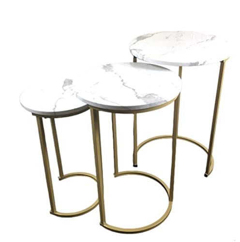 Set of 3 Round Vintage Wooden/Steel Nesting Side Coffee Tables Stacking Sofa Side, Space Saving Coffee Tea Table for Hallway Living Room Bedroom Office Black Marble Look Large, Medium & Small (Black) HYGRAD BUILT TO SURVIVE