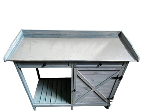 Potting Bench Table Wooden Planting Bench Table with Cabinet and Drawers Metal Surface Work Station Bench with Hooks and Shelf Wood HYGRAD BUILT TO SURVIVE