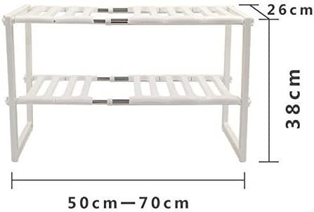 DEENZ Under Sink Shelf Adjustable EXTENDABLE Storage Stainless Steel and PP Plastic Rack Multipurpose Kitchen Bathroom Under Sink Rack Shelf Organiser Storage Tidy DEENZ