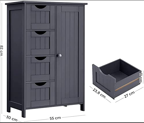 HYGRAD BUILT TO SURVIVE Bathroom Floor Cabinet Cupboard Free Standing Wooden Cabinet Storage Unit with 4 Drawers & 1 Door, Adjustable Shelf, Grey HYGRAD BUILT TO SURVIVE