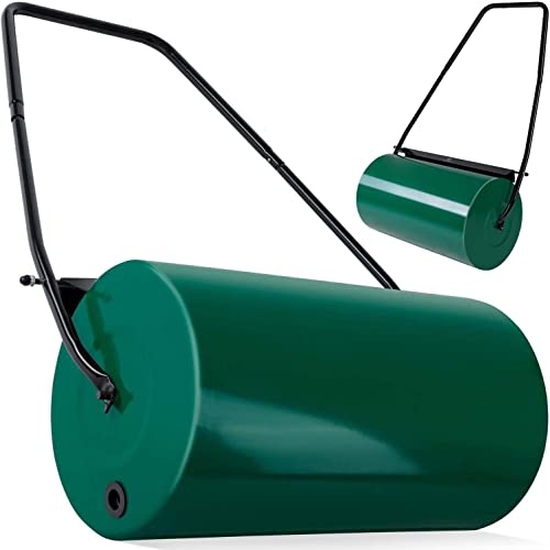 HYGRAD BUILT TO SURVIVE 48L Heavy Duty Garden Lawn Roller Sand Water Filled Barrel Metal Drum For Grass Seed with Removable Drain Plug, Scraper Bar, Heavy Duty Metal Lawn Push Rolling Tool Leveller HYGRAD BUILT TO SURVIVE