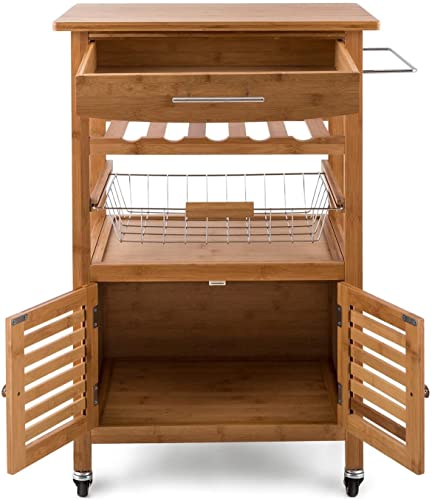 HYGRAD BUILT TO SURVIVE Bamboo Wood Rolling Kitchen Cart Trolley Dining Island Drawer Wine Rack Cabinet Storage Organiser Louisiana Kitchen Trolley Serving Rolling Cart with Numerous Storage Options HYGRAD BUILT TO SURVIVE