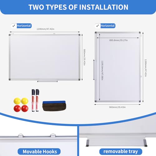 White Magnetic Wall Mounted Aluminium Board Dry Erase for Office Home School in 2 Sizes (120 x 90cm) HYGRAD BUILT TO SURVIVE