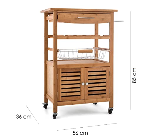HYGRAD BUILT TO SURVIVE Bamboo Wood Rolling Kitchen Cart Trolley Dining Island Drawer Wine Rack Cabinet Storage Organiser Louisiana Kitchen Trolley Serving Rolling Cart with Numerous Storage Options HYGRAD BUILT TO SURVIVE