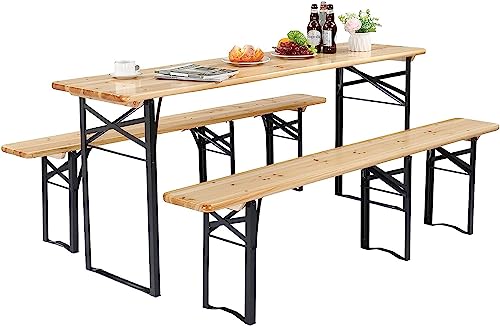 HYGRAD BUILT TO SURVIVE 3 Piece 180 cm Wooden Portable Folding Picnic Beer Bench Table Trestle Outdoor Living Pub Furniture Set HYGRAD BUILT TO SURVIVE