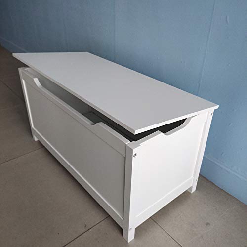 Large White Wooden Ottoman Toy Chest Bedding Blanket Storage Box Organiser For Children Room Bedroom Kids, Wooden Toys Organizer Cabinet Bench with Flip-Top Lid 2 x Safety Hinge for Playroom Bedroom HYGRAD BUILT TO SURVIVE