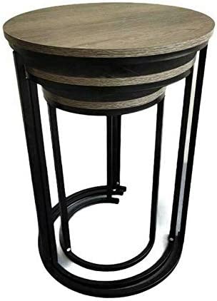 HYGRAD BUILT TO SURVIVE Set of 3 Round Vintage Wooden/Steel Nesting Side Coffee Tables Hallway Bedroom Living Furniture HYGRAD BUILT TO SURVIVE
