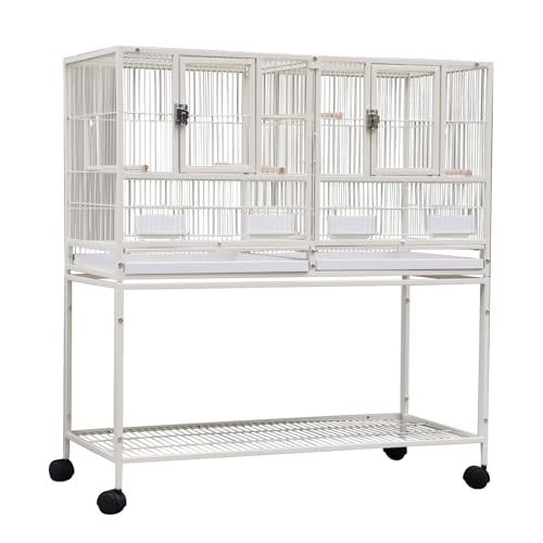 42" Single Stackable Deep & Wide Breeding Center Divider Nest Box Bird Rolling Stand Cage Divided Breeder Parakeet Bird Cage for Canary Cockatiel Parrot Lovebird (White 95.5x45.5x105cm) HYGRAD BUILT TO SURVIVE