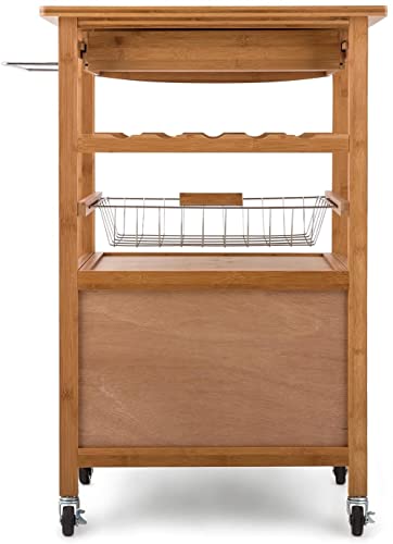 HYGRAD BUILT TO SURVIVE Bamboo Wood Rolling Kitchen Cart Trolley Dining Island Drawer Wine Rack Cabinet Storage Organiser Louisiana Kitchen Trolley Serving Rolling Cart with Numerous Storage Options HYGRAD BUILT TO SURVIVE