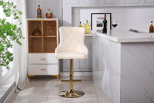 HYGRAD BUILT TO SURVIVE Velvet Upholstery 360 Degree Swivel Breakfast High Bar Home Kitchen Pub Stools Chair Seat With Gas Lift & Metal Base (1, Cream) HYGRAD BUILT TO SURVIVE