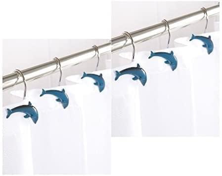 AQUALONA 12 x Dolphin Porpoise Fish Shaped Shower Curtain Hooks Bath Rail  Hooks In Blue Kitchen 100% money-back