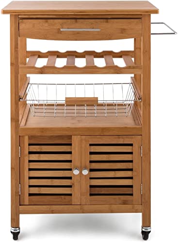 HYGRAD BUILT TO SURVIVE Bamboo Wood Rolling Kitchen Cart Trolley Dining Island Drawer Wine Rack Cabinet Storage Organiser Louisiana Kitchen Trolley Serving Rolling Cart with Numerous Storage Options HYGRAD BUILT TO SURVIVE