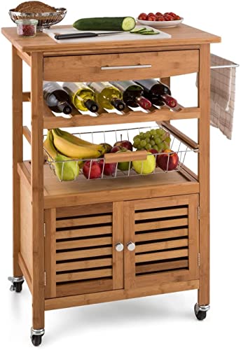 HYGRAD BUILT TO SURVIVE Bamboo Wood Rolling Kitchen Cart Trolley Dining Island Drawer Wine Rack Cabinet Storage Organiser Louisiana Kitchen Trolley Serving Rolling Cart with Numerous Storage Options HYGRAD BUILT TO SURVIVE