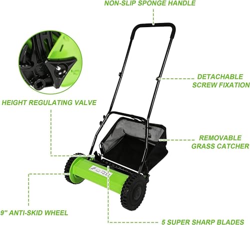 Hand Push Lawnmower - Manual Lawn-Mower With 30cm Cutting Width, 16L Grass Box, 4 Cutting Height Levels - Walk-Behind Lawn Mower For Small Gardens (30 cm Cutting Width) HYGRAD BUILT TO SURVIVE